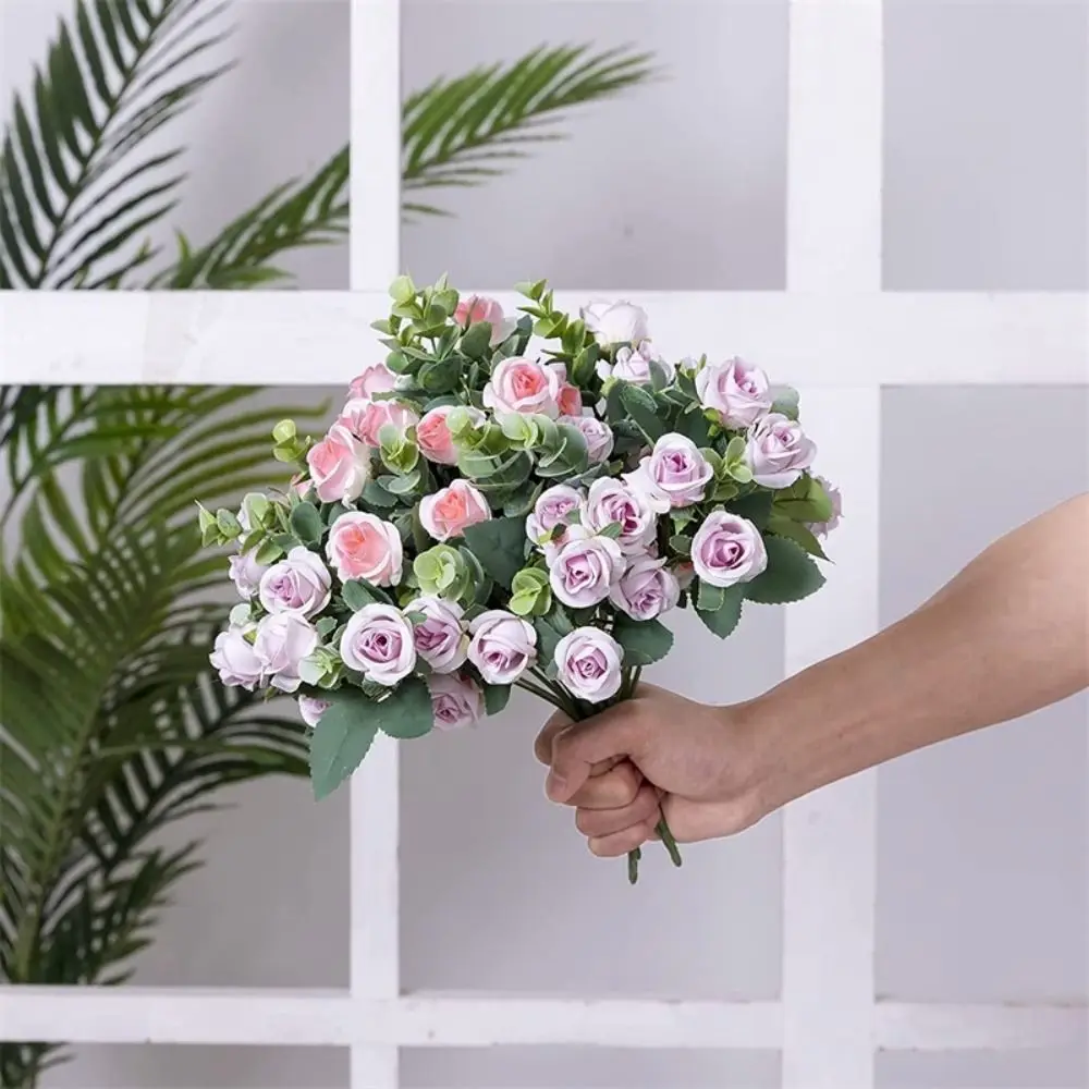 

Artificial Flower Silk Rose white Eucalyptus leaves Peony Bouquet Fake Flower for Wedding Table Party Vase Home Decor