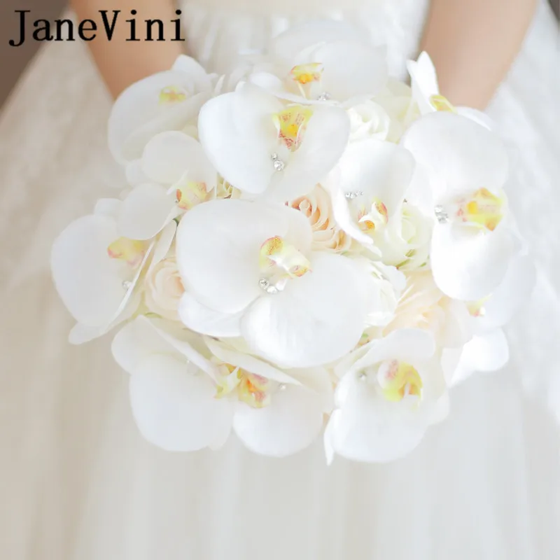 

Western Wedding Bouquet for Brides Artificial Flowers Crystal White Phalaenopsis Bridal Bouquets Mazzo Di Fiori 2018