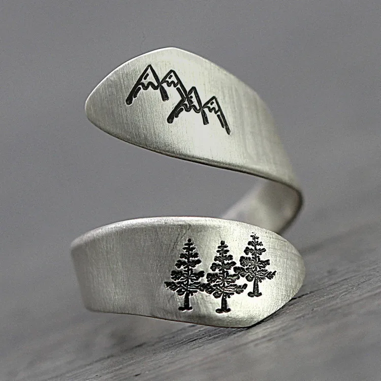 

Hot Selling Forest Mountain Scenery Simple Retro Open Ring All-match Hand Jewelry