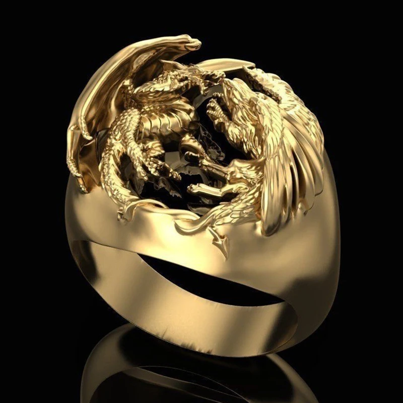 

Vintage Rock Dragon Eagle Men's Ring Retro Domineering Gold Color Gothic Punk Animal Rings Hip Hop Jewelry Statement Accessories