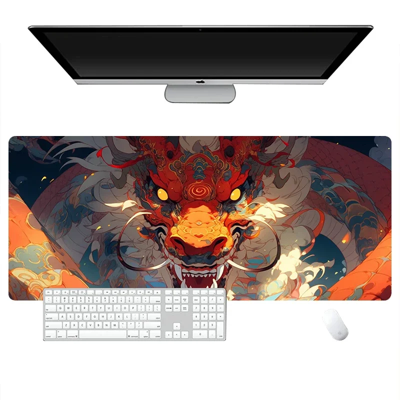 Фото Коврик для мыши в китайском стиле Mythical Beast, настольный коврик с дизайном Dragon Tiger Phoenix для игр и офиса, противоскользящая резиновая основа №3