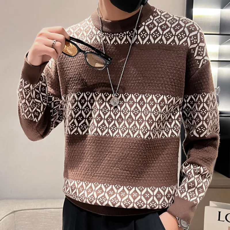 

Британский стиль, модный свитер с алмазным принтом, Мужской пуловер, свитер, пуловер для мужчин, осенний свитер для мужчин, вязаный свитер с круглым вырезом