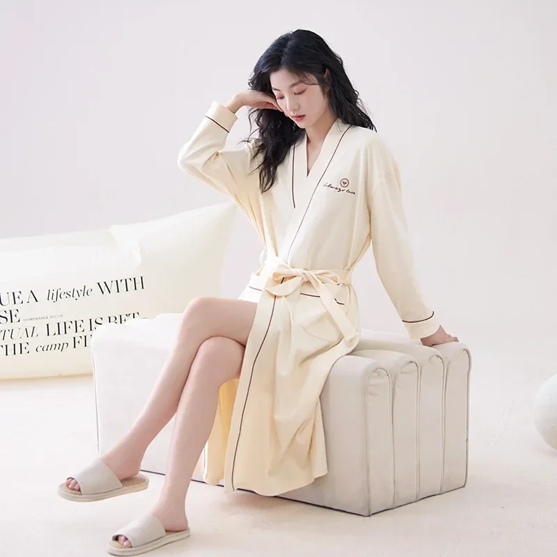 Новинка 2024 весенне-осенний женский халат из чистого хлопка высококачественный