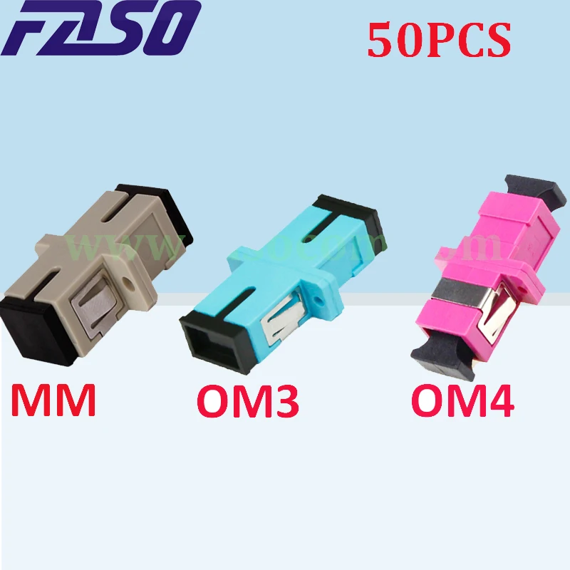 FASO 50Pcs SC Fiber Optic Adapter Simplex MM/OM3/OM4 Fiber Coupler