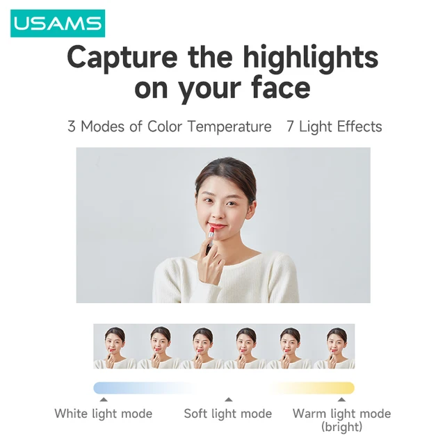 USAMS Phone Holder Selfie Fill Light For Video Conference Youtube Live Portable Stand Holder For iPhone 14 Pro Max Xiaomi Huawei 2