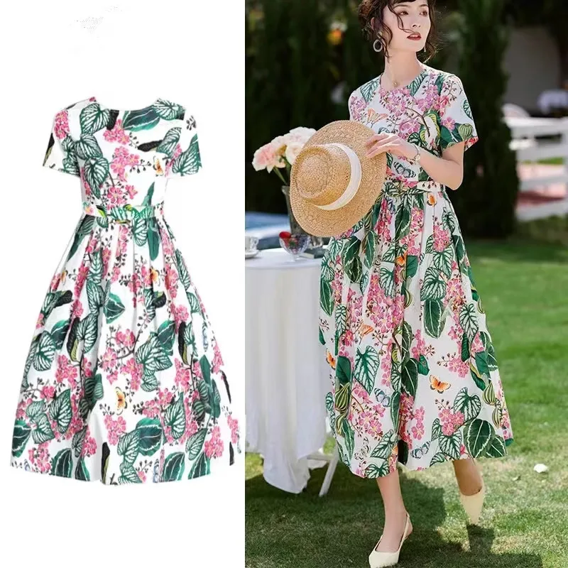 

ZCJDIN 2023 Модные Элегантные новые дизайнерские женские летние платья с коротким рукавом и зеленым цветочным рисунком