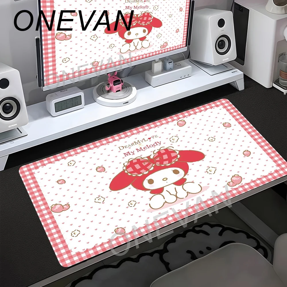 Фото Розовый коврик для мыши My Melody в стиле аниме, милый мультяшный большой коврик для мыши, аксессуары для ПК, настольный коврик, игровой коврик 90x40 см №2