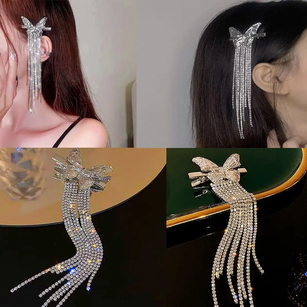 

Women Weddings Bride Jewelry Long Tassel Rhinestone Tassel Hairpin Hair Accessories Butterfly Hairpins Hair Clip