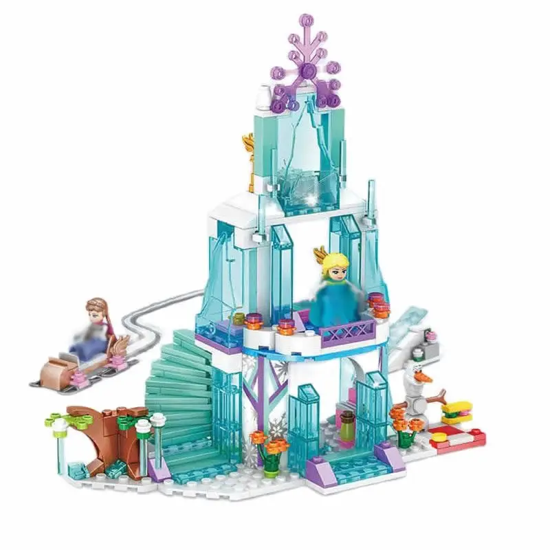 Эльза Анна Принцесса Снежный замок и сани строительные блоки собранные Детские