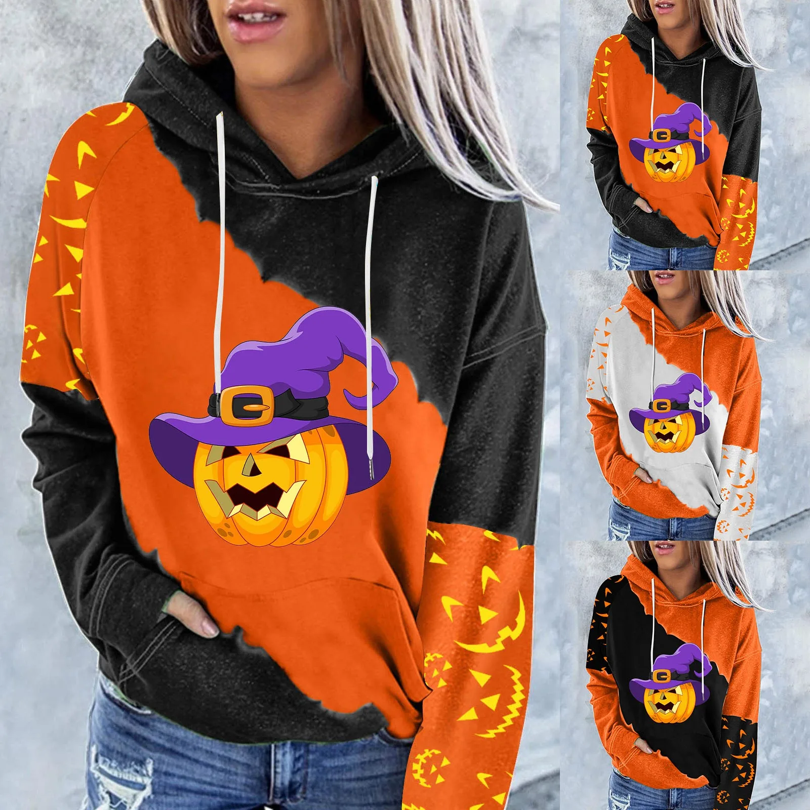 

Zipper Sweater Dress Women's Sweatshirts For Womens Halloween Pumpkin Printing Hoodies Fall Fashion Long Sleeve Medium Stand