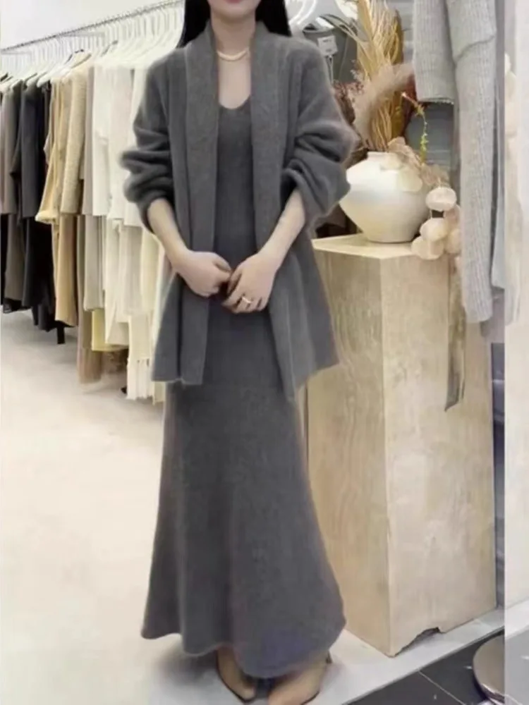 Модное вязаное платье BZVW из двух частей для женщин с V-образным вырезом без