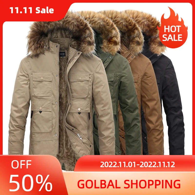 100% Cotton Men Fleece Hooded Down Jacket Winter Mens Thicken Warm Fashion Parkas Coat jaqueta masculina