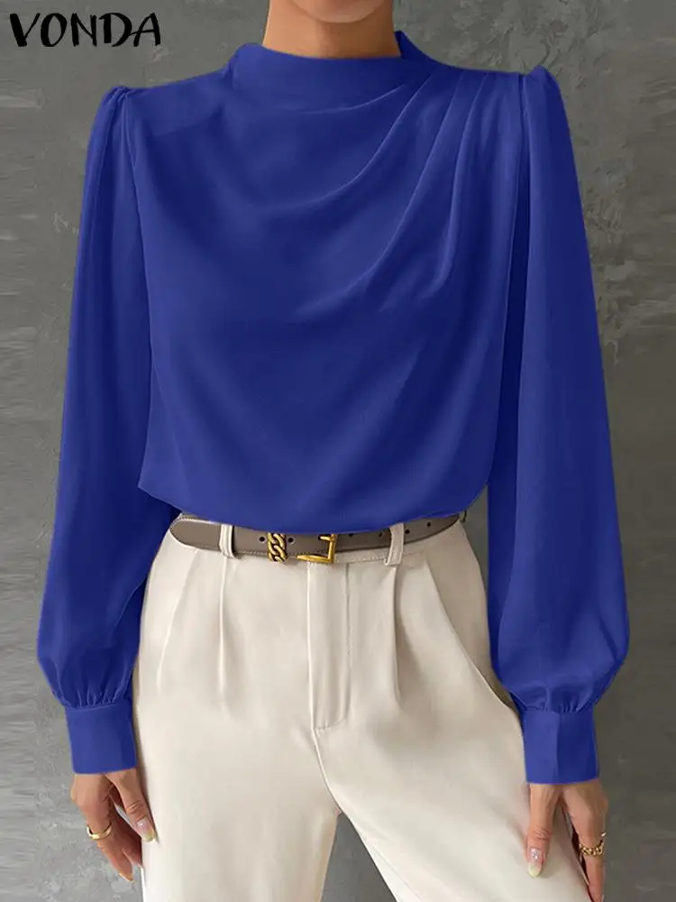 VONDA женские элегантные офисные топы с воротником-стойкой однотонная блузка