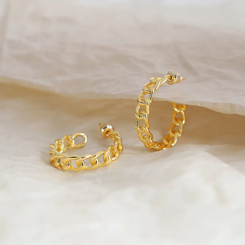 

KouCh Boho Twist Circles Hoops For Woman 5 Pairs Lots Gold Stainless Steel Circles Earrings Link Chain Retro Hoops Wedding Party