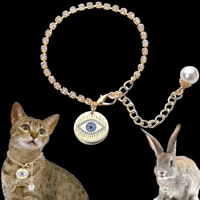 

Adjustable Rhinestone Collar Dog Cat Jewelry Cute Eye Pendant Full Diamond Necklace Small Medium Dog Cat Accessories