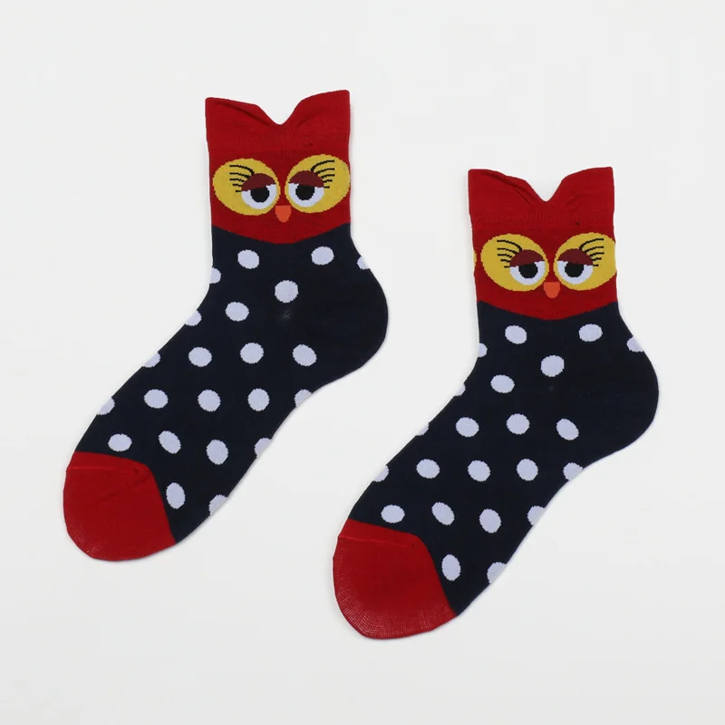 Kawaii Women Animal Cotton Socks Autumn Winter Cartoon Owl Patterned Female Ladies Cute Funny Tube Socks