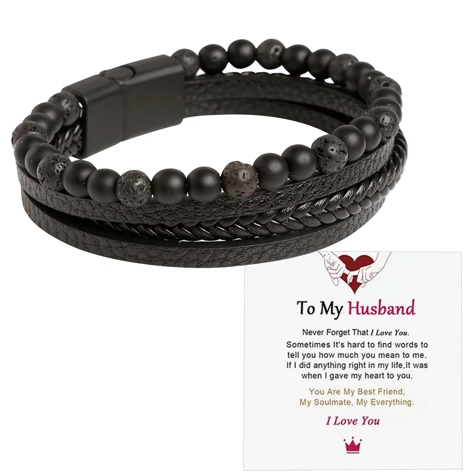 Classic Leather Beaded Bracelet For Men Type Eye Multi Layered Woven Bracelet With Gifts Card Husband Family Jewelry Gifts