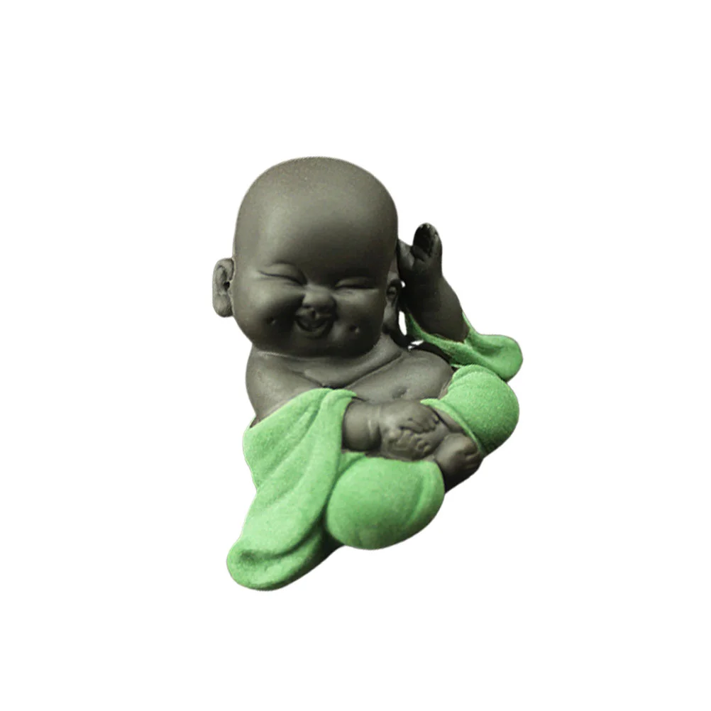 

Statue Sculpture Monk Tea Chinese Figurine Figurines Sitting Happy Pet Figures Mini Standingzen Porcelain Ornament Laughing