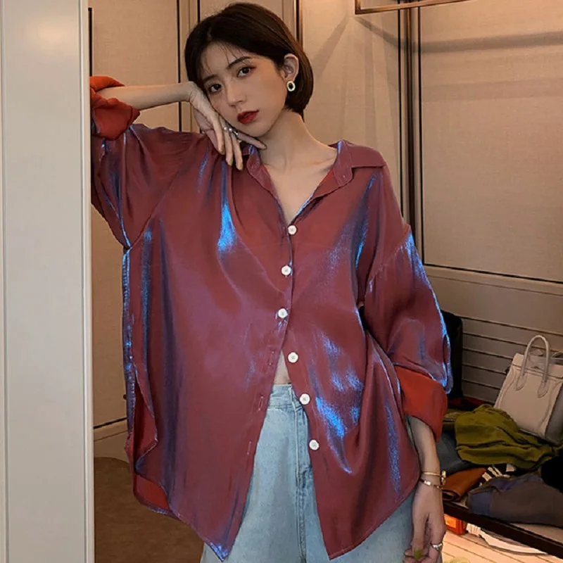 

Deeptown Blouse Women Elegant Satin Top Button Up Long Sleeve Shirt Oversize Spring Summer 2022 Korean Fashion Vintage Aesthetic