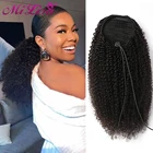 Накладные человеческие волосы с кудрявым хвостом, заколка для конского хвоста, искусственные волнистые волосы для конского хвоста, натуральные человеческие волосы