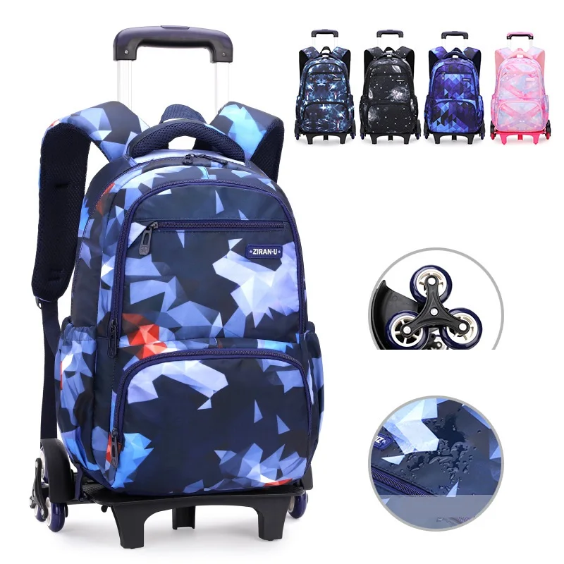 Школьный рюкзак на колесиках для мальчиков и девочек-подростков, детский портфель на 6 колесиках