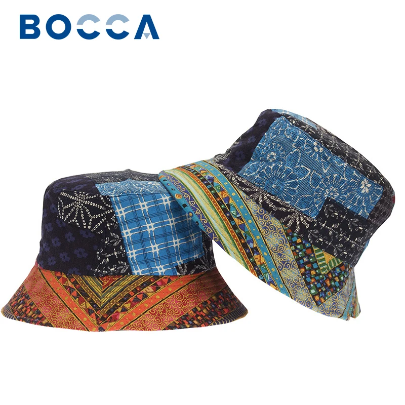 

Bocca Paisley Pattern Bucket Hat Men Women Double Sides Geometric Reversible National Style Foldable Panama Fisherman Hats Cap