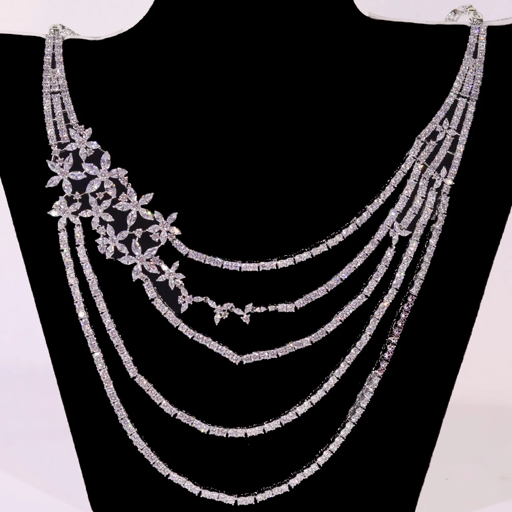 ASNORA элегантное пятислойное ожерелье с цветком CZ высокое качество длинная
