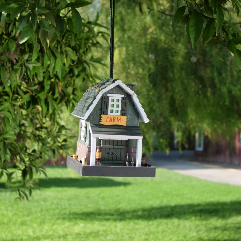

7" x 9" Hanging Wood Farm Store Bird Feeder, Multicolor