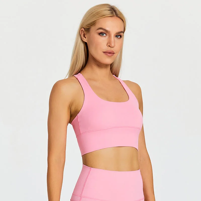 SHINBENE HI CLOUD Brushed Nylon Strappy Yoga Gym Bras Women Criss Cross Strap Wireless Sports Bras Top Athletic Brassiere