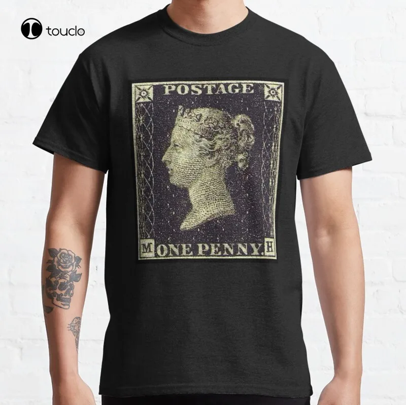 

New Penny Black. Stamp Post Postage Mail 1837. Classic T-Shirt Cotton Tee Shirt S-5Xl