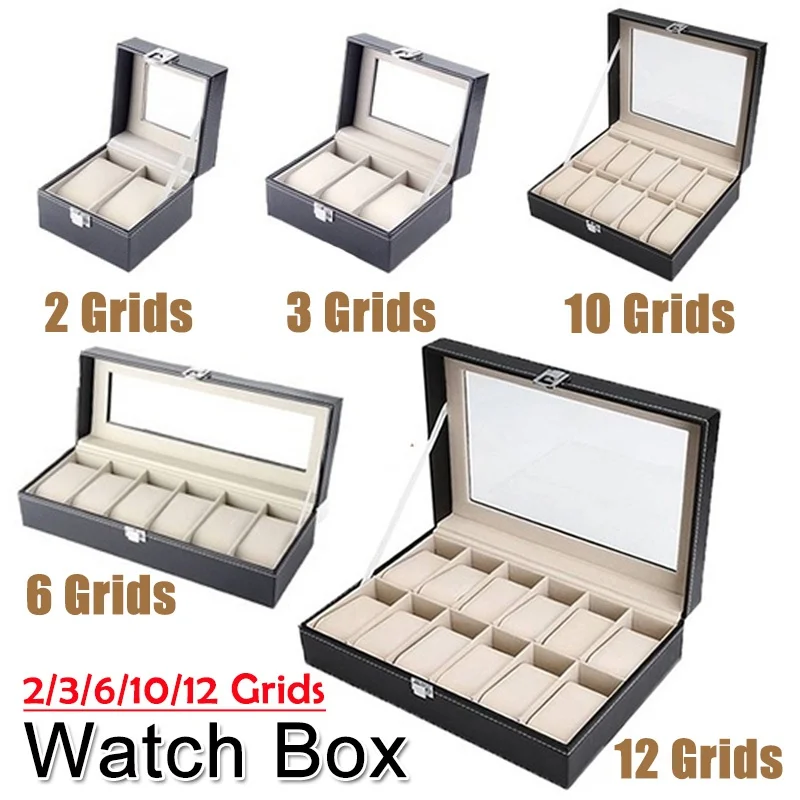 

2/3/6/10/12 Grids Watch Storage Box PU Leather Watch Display Box Jewlery Organizer Storage Case Grid Storage