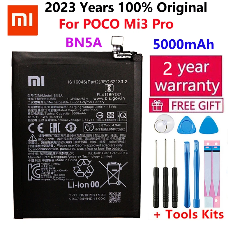 

2022 Years 100% original BN5A 5000mah suitable For POCO mi3 pro mi 3 pro battery + free tool