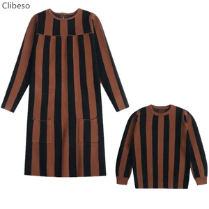 2022 Kids Sweaters Children Striped Knitted Pullover Tops Girls Long Jumper Dress Boy Winter Sweaters Teenagers Knitwear