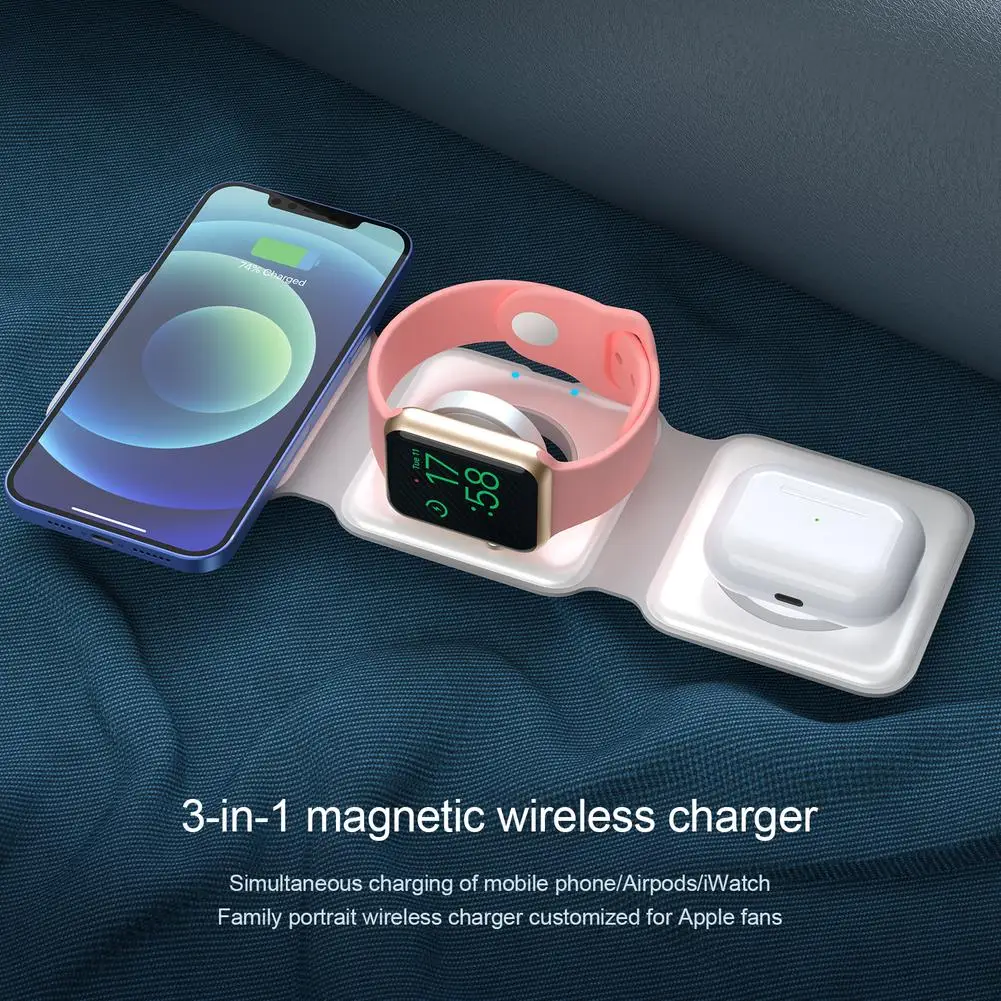 

3-in-1 Wireless Charger Magnetic Foldable Charging Station Multi-function Fast Charging Pad For Watch Headphone