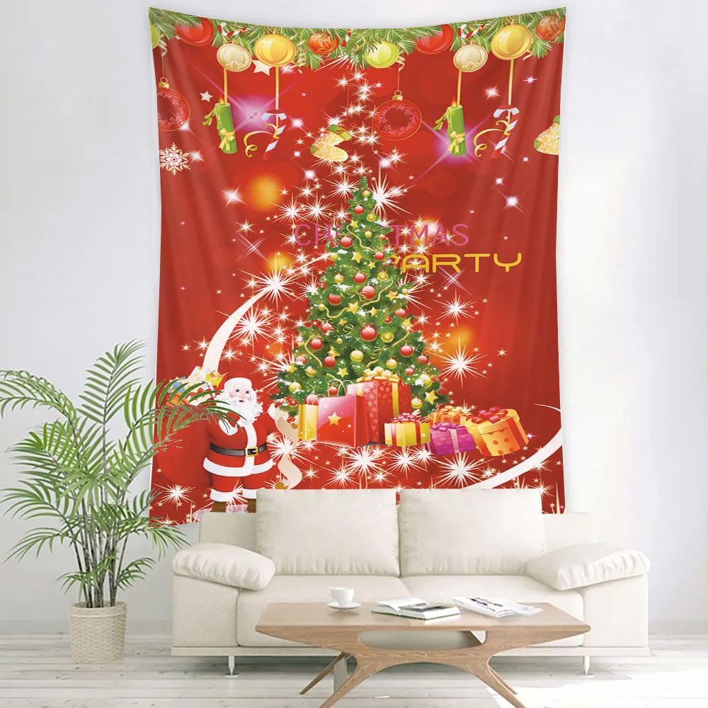 

Christmas Party Tapestry Art Deco Blanket Curtain Home Bedroom Living Room Decoration Christmas Tree Santa Snowman