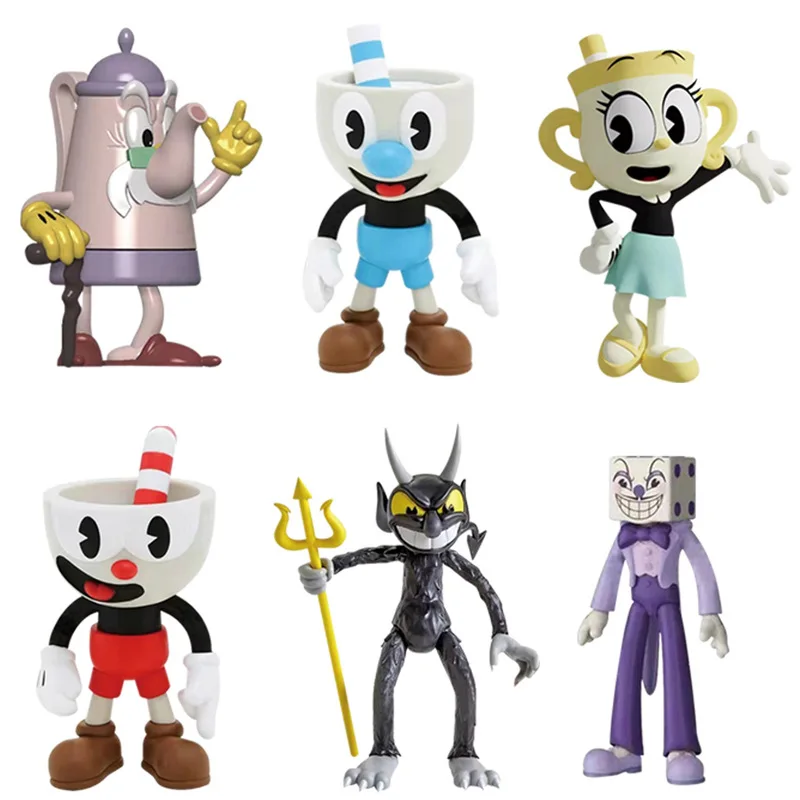 

6pcs/Set Cuphead Figure Game Anime Action Figures Pvc Model Freddy Toys 3.6-4.2inch Desktop Decor Collectible Doll Children Gift