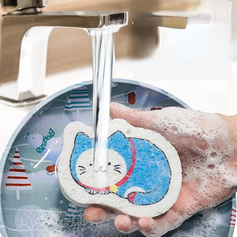 

Kitchen Dishwashing Sponge Cleaning Sponges Scouring Pad Compressed Wood Pulp Sponge Cartoon Dish Cloths Pot Wipe Cleaning Tools