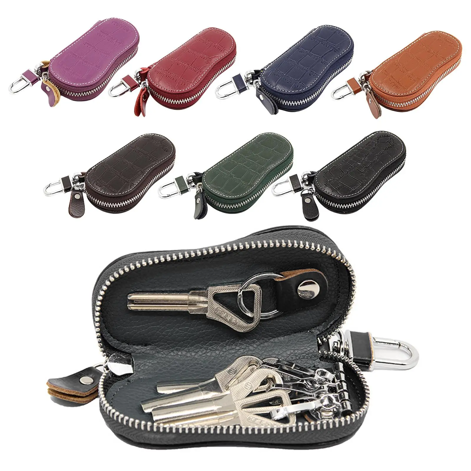 

Leather Keychain Unisex Holder Case Cowhide Car Key Chain Pouch Organizer