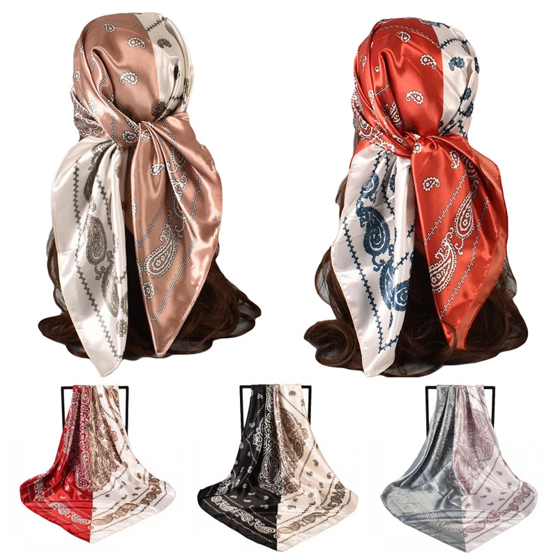 

Silk Scarf Scarftop Headwraps For Women Vintage Four Seasons Hair Scarve 90*90cm Hijab Foulard Iuxe Bandana Femme Headscarf