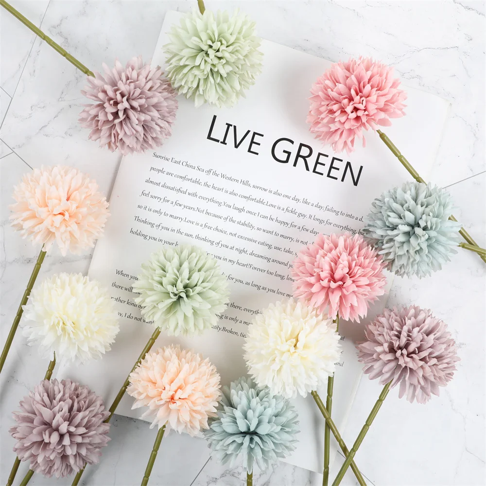 

Artificial Flower Simulation Bulbous Chrysanthemum Fake Dandelion Home Desktop Decor Macaron Color Wedding Party Festival Decor