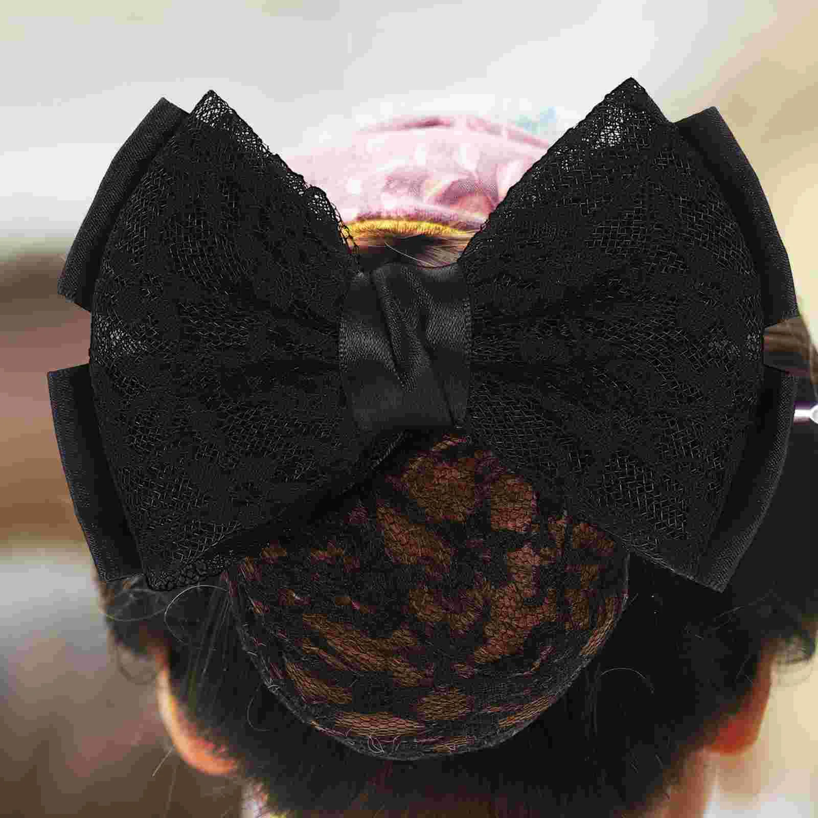 

2 Pcs Bow Headdress Snood Hairpins Elastic Clips Headwear Women Net Bun Nets Work Claw