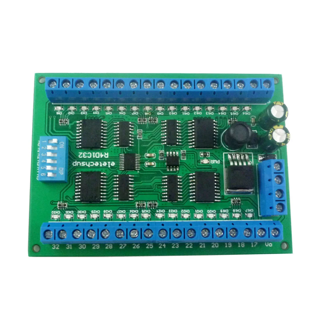 

DC 12V 32Ch DIN35 Guide Rail Box RS485 Controller Modbus RTU ULN2803A Darlington Transistor Controller PLC IO Expansion Board