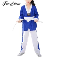 kids girls taekwondo training costume outfits long sleeve belted tops elastic waistband pants girls taekwondo uniforms clothing