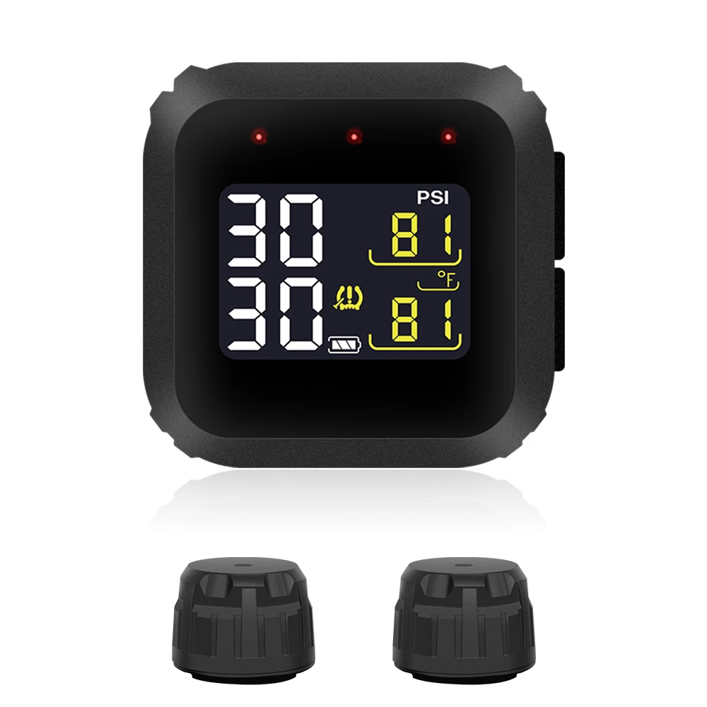 

CAREUD Мотоцикл TPMS Система контроля давления в шинах ЖК-дисплей Магнитная зарядка с внутренними/внешними датчиками давления