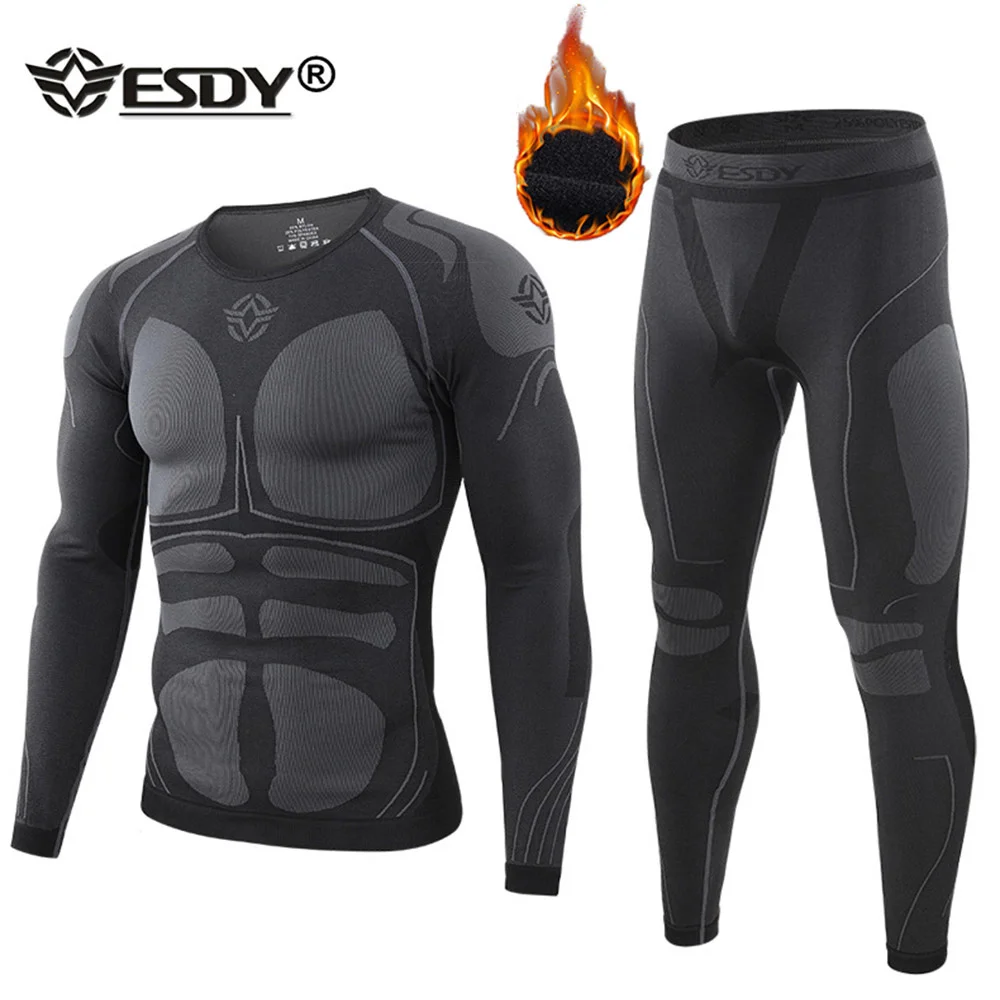 

ESDY Atletic Termal Underwear Sets Men Warm Fitness Lein Tit Undersirts Compression Quick Dryin Male Termo Lon Jons