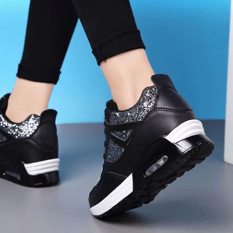 Sneakers Women Walking Shoes Air Cushion Comfortable Breathable Outdoor Casual Shoes Thick Bottom Increasing Height Lace-up