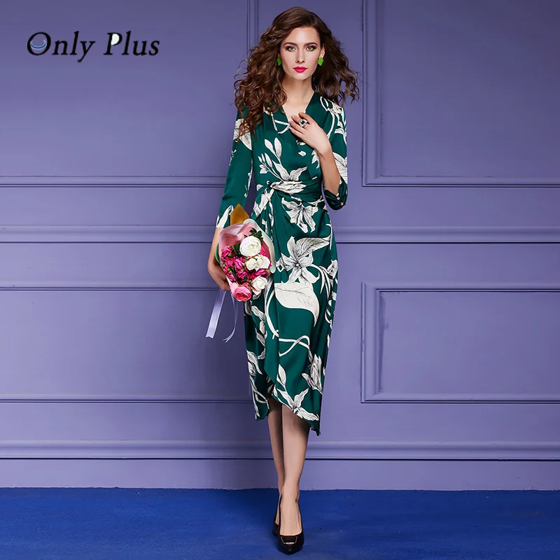

EVNISI Boho Green Chiffon Dress Women 2022 Spring New Printing Dresses Sashes Irregular V-neck Dress Bohemian Vestidos