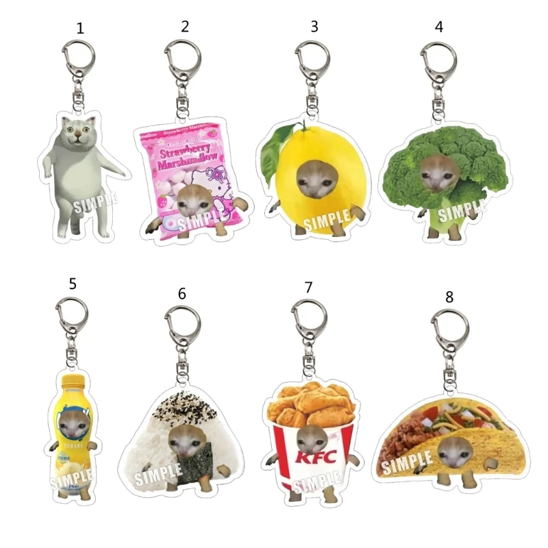 

Funny and Food Cat Metal Keychains for Men Women Bag Charm Acrylic Lemon Cat Backpack Ornament Student Keychain