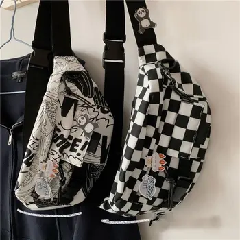 Japanese Style Dark Wind Chessboard Checker Work Clothes Chest Bag Female Korean Versatile Messenger Bag Girl Waist Bag Trend 1