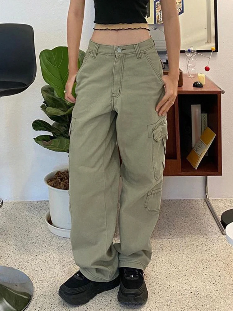 Джинсы-карго Rapcopter y2k зеленые с большими карманами и низкой талией Повседневные